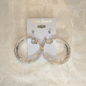 Monaco Exquisite Silver Filigree Hoops and Clear Rhinestones Statement Earrings